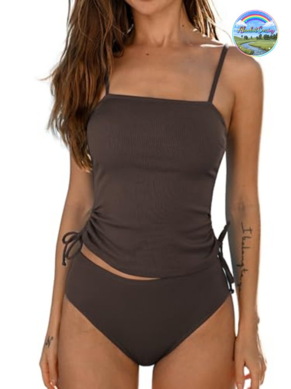 CUPSHE Women's Tankini Set High Waisted Bathing Suit Textured Ribbed Beach